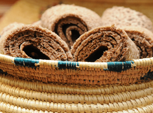 Close up photo of injera bread